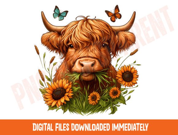 Highland Cow Sublimation Design PNG: Graphics for T-Shirt Designs
